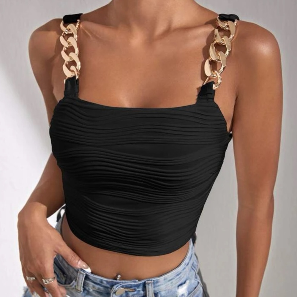 Black/gold chain night out top
